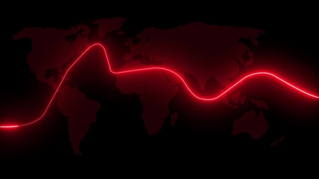 Abstract colorful neon lights animated on a black background. Movement of neon diagonal lines orworld map animation 4k  . Seamless loop animation glowing neon lines streaming across. on black backgrou