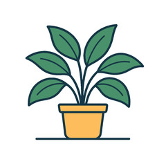 Green leafy plant in a yellow pot a simple illustration of nature.