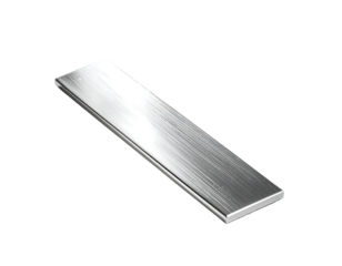 Polished, rectangular silver metal bar, showing subtle brushed texture and beveled edges