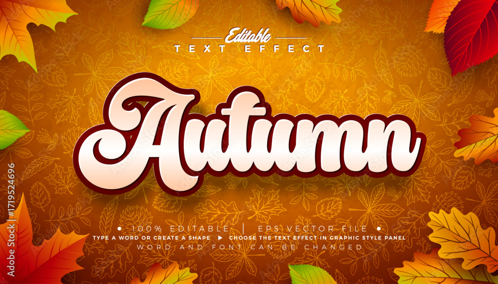Poster autumn text effect design editable and scalable vector graphic style with shadow and falling leaves 