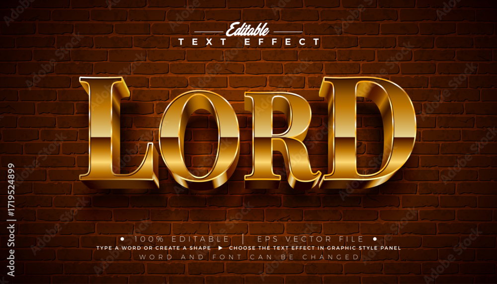 Poster lord 3d editable text effect design vector graphic style with golden framed typography lettering and