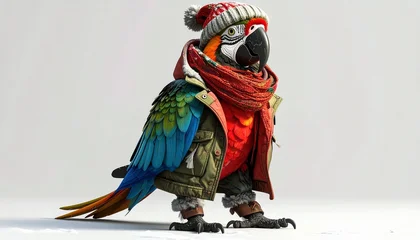 Wandcirkels Piraten A parrot dressed as pirate holding background frame elements expression style creative layers backgrounds scene colorful figure composition design illustration gesture cartoonish emotion  © Moein