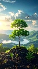 Obraz premium Lush tree on a hilltop