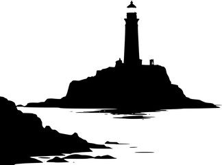 Lighthouse silhouette vector image nautical beacon coast seascape design © Sarfaraz