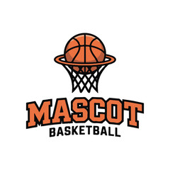 Vector art of mascot basketball logo with a basketball going through the net