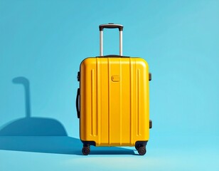 Bright Yellow Hard-Shell Suitcase with Telescopic Handle on Light Blue Background