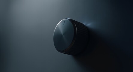 Close-up of a metallic rotary knob on a dark background, perfect for technology, industrial, and minimalist designs.
