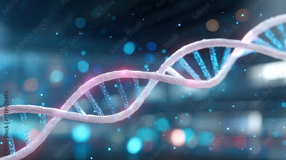 Poster 3d illustration of a colorful dna helix with abstract background and soft bokeh effect for science a