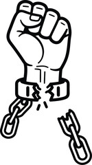Fist breaking chains symbolizing freedom strength victory and independence line art vector vector