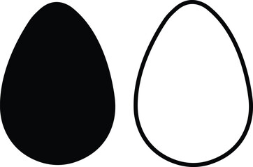 Egg icon set in black flat and outline vectors of whole cracked broken eggs, food symbols design elements for easter decoration and chicken hatch graphic template isolated on transparent background.