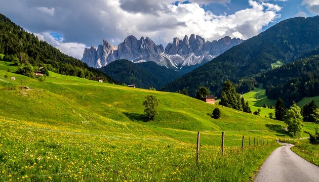 Lush valley with mountains