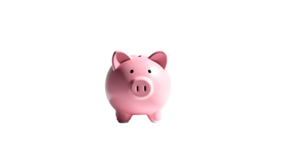 A light pink piggy bank, slightly glossy, sits centered against a black background; simple design, front view