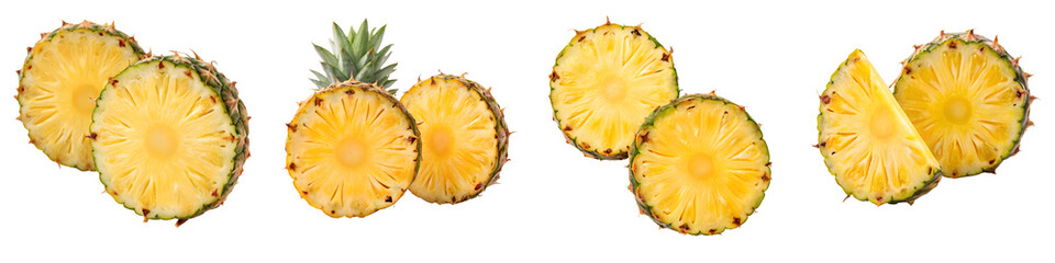 Pineapple slices isolated on transparent background show fruit