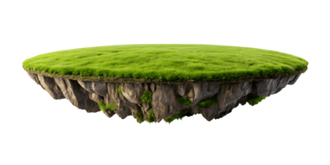 Floating island with green grass isolated on transparent background