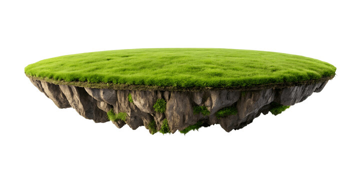 Floating island with green grass isolated on transparent background