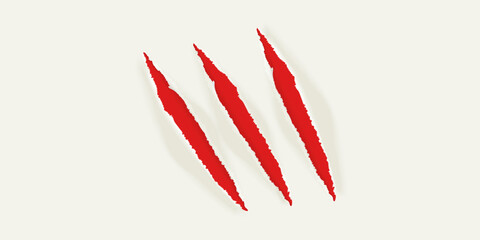 Claw torn paper. Claws scratch mark on red blood texture, wild cat paws slash tiger lion bear animal paw shred monster beast sharp talon realistic background vector illustration
