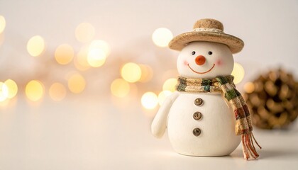 Fototapeta premium Adorable Snowman Figurine Festive Winter Holiday Decoration.
