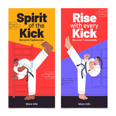 Hand Drawn Flat Taekwondo Match Vertical Banner Collection