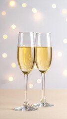 Two Champagne Flutes Sparkling Festive Celebration Toast.