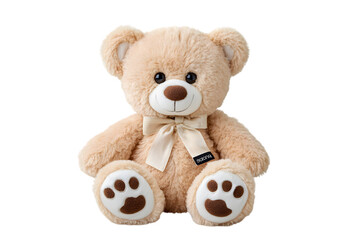 Fototapeta premium Adorable plush teddy bear with sweet bow tie, perfect for children's gifts, nursery decor, and heartwarming brand campaigns.