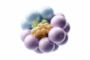 Abstract 3D rendering featuring spheres of varying textures and soft pastel colors. Conceptual image ideal for science, technology, or creative design projects.