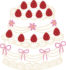 strawberry layer cream cake birthday wedding party vector illustration
