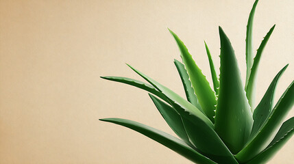 Aloe vera plant isolated on brown background with copy space. Natural, botanical, and health concept.