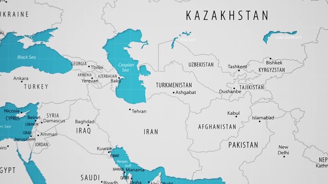 Turkmenistan on the World Map with Animated National Flag
