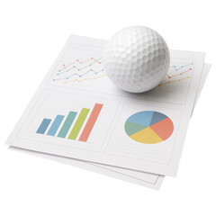 Golf Ball Resting on Business Reports with Charts and Graphs for Financial Analysis and Growth