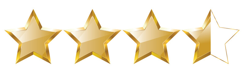 3.5 stars, half star, golden rating, review, feedback, rating, app stars, evaluation, above average, performance score, user rating, trust star, half rating, hotel review, bright golden star, quality 