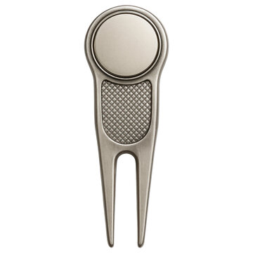 Metallic golf divot repair tool with ball marker