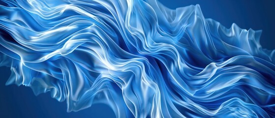 Obraz premium Blue cloth fabric flow curve ripple futuristic abstract stripes wind wallpaper.