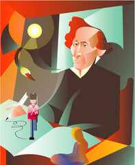 Hans Christian Andersen, Danish fairy tales author, vector illustration