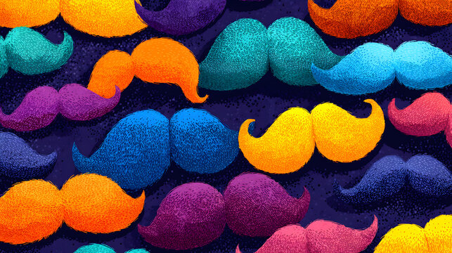 Pop art mustache pattern in bold colors, Movember celebration concept