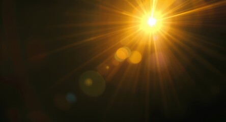 Fototapeta premium Golden Light Rays and Lens Flare Overlay, Bright Sunburst Effect for Photo Editing and Design Projects