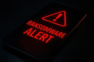 Mobile ransomware warning sign. Use for hacking, malware, encryption, and data breach awareness. 
