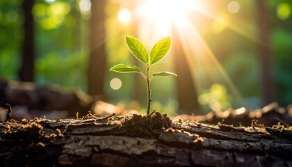 A vibrant sprout emerges from the earth, bathed in the warm glow of sunlight, symbolizing new beginnings and growth.