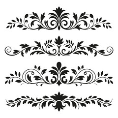 Elegant Floral Decorative Borders and Ornaments Silhouettes