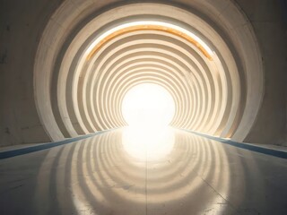 Obraz premium 光線差し込む白い円形トンネルの内部構造デザイン