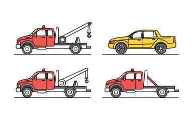 Fototapeta premium Collection of tow trucks and pickup trucks isolated on white background