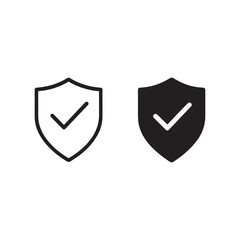 Shield Security Icon Set with Checkmark in Outline and Solid Vector Style