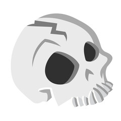 Skull drawing has cracks and a purple gum ball.