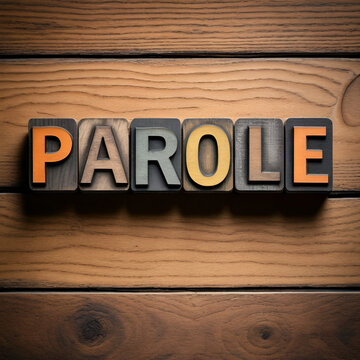 Parole Theme Letterpress Word on Wood Background
