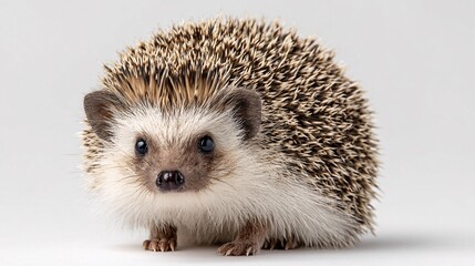 Cute hedgehog levitating softly with tiny details against white minimalist background