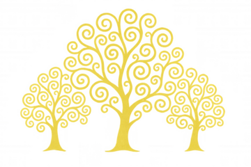 Gold glitter trees of life forming a decorative ornamental swirl pattern on a transparent background