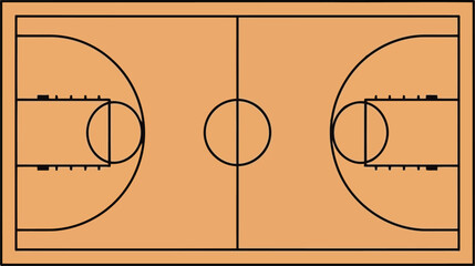 Top view basketball court wooden floor courtlines and markings for sports game vector