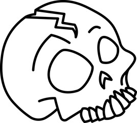Skull drawing has cracks and a gum ball outline style.