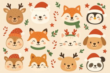 Cute festive animal faces