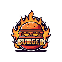 Flaming Burger Logo Design – Fast Food Branding Vector
