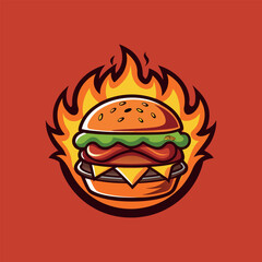 Flaming Burger Logo Design – Fast Food Branding Vector